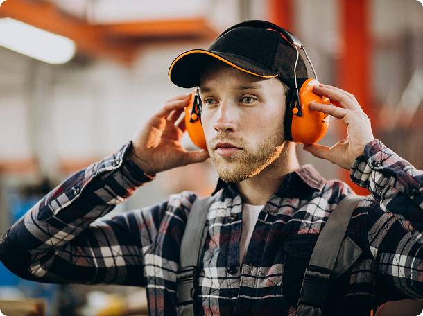 Worker with ear protection